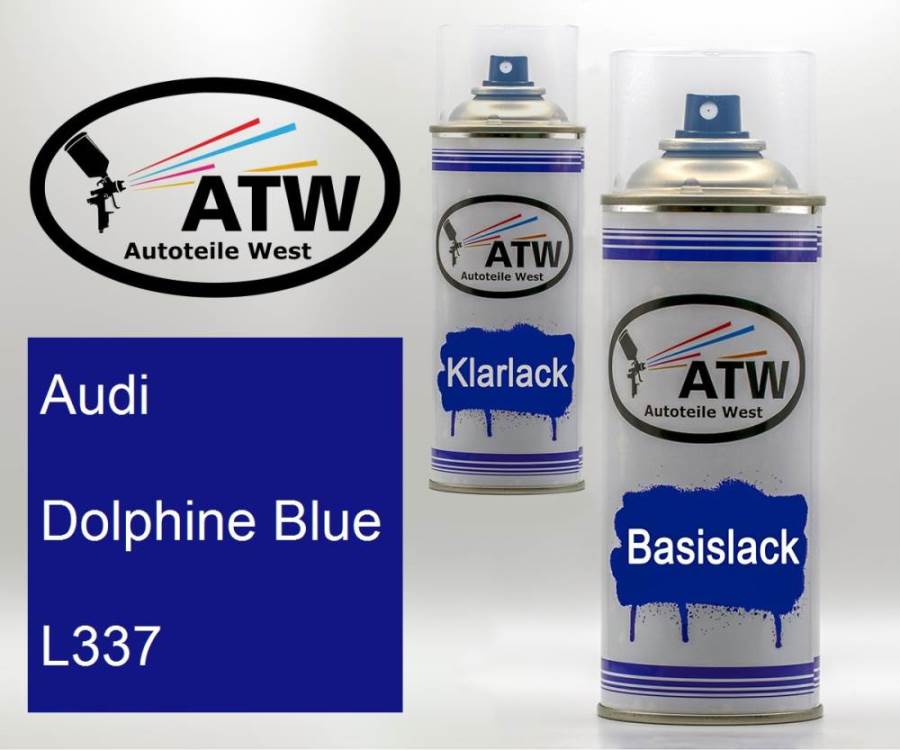 Audi, Dolphine Blue, L337: 400ml Sprühdose + 400ml Klarlack - Set, von ATW Autoteile West.